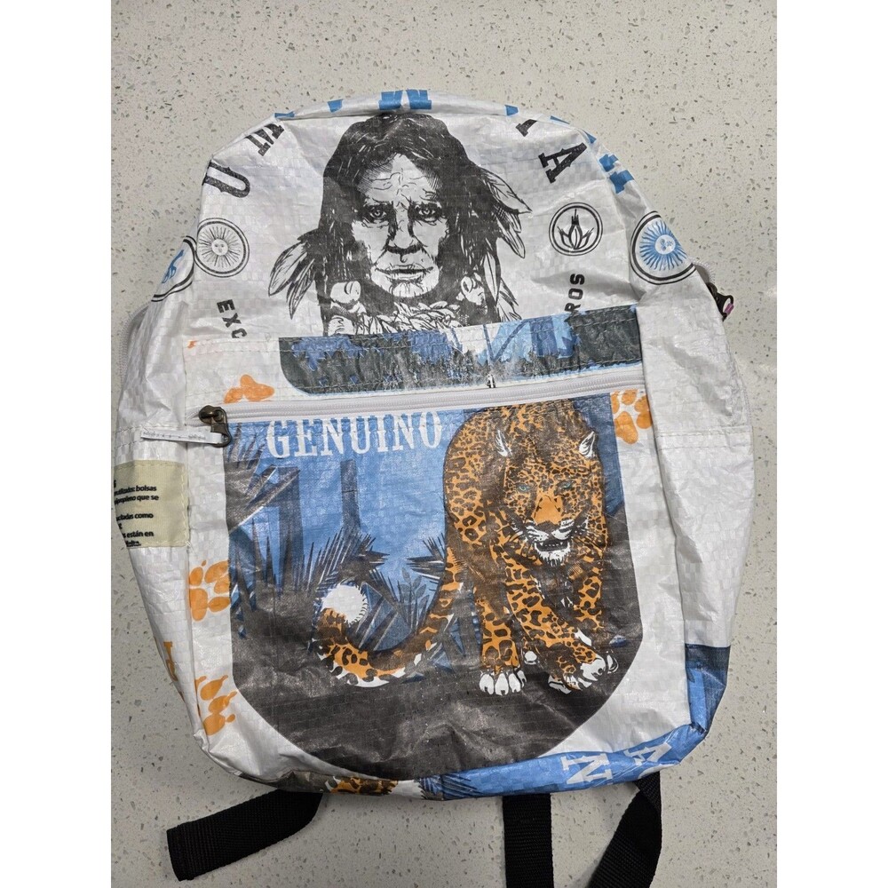 Backpack Unique upcycled from Feed and Malt sacks, Indian and Tiger graphic
